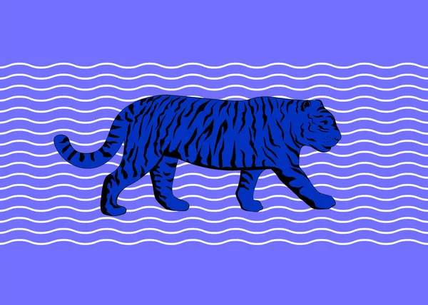 Tigre Bleu Symbole Chinois Nouvelle Année 2022 Sur Fond Eau — Image vectorielle