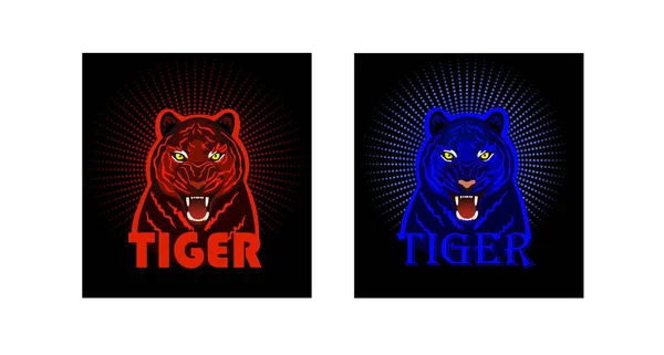 Kinesisk Nyttårssymbol 2022 Med Tiger Svart Bakgrunn Rød Blå Tiger – stockvektor