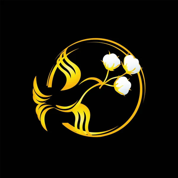 Golden Logo Flying Bird Cotton Black Background — Stock Vector