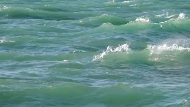 Background Video Rough Freshwater Waves Sloshing Glowing Brightly Blue Green — Stock Video