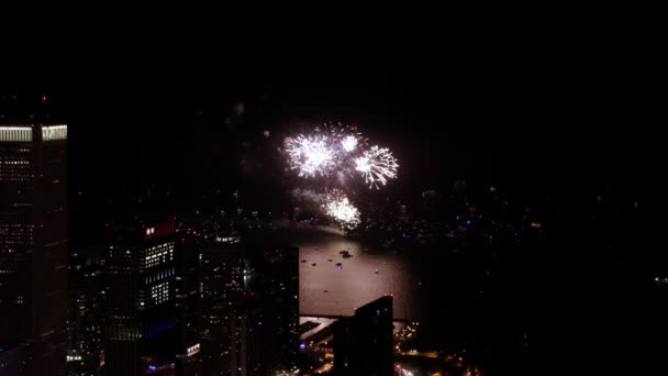 Chicago July 2Nd 2022 Colorful Fireworks Reflect Waters Lake Michigan — Stockvideo