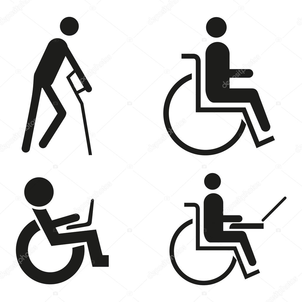 Set icon symbol wheelchair notebook wheelchair Accessibilit blind crutch sign handicapped accessible