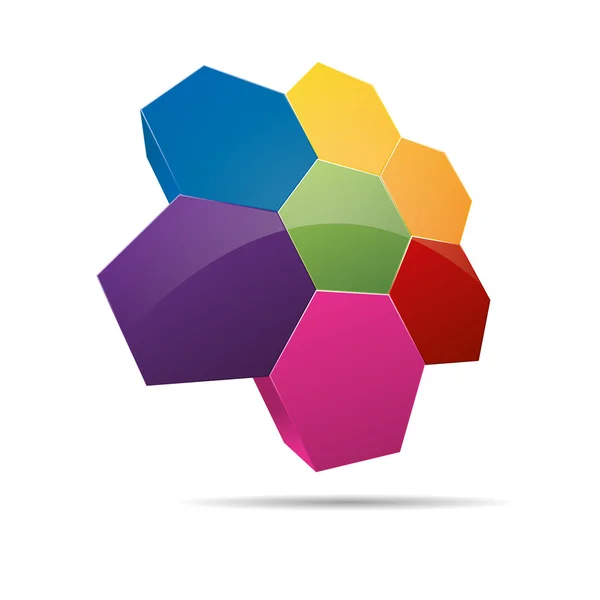 3D hexagon honeycomb strategi grupp diagram abstraktion företagslogotyp design ikon tecken — Stock vektor