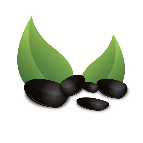 3D Black basalt grean leaf stone zen wellness corporate design icon logo trademark — Stock Vector