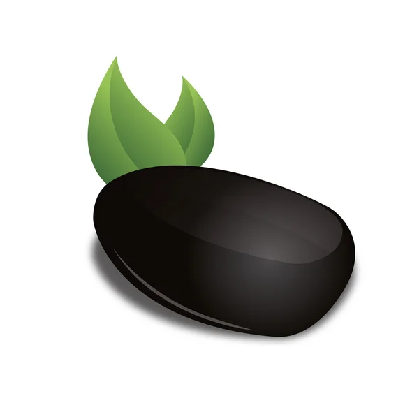 3D Negro basalto verde hoja piedra zen wellness diseño corporativo icono logotipo marca — Vector de stock