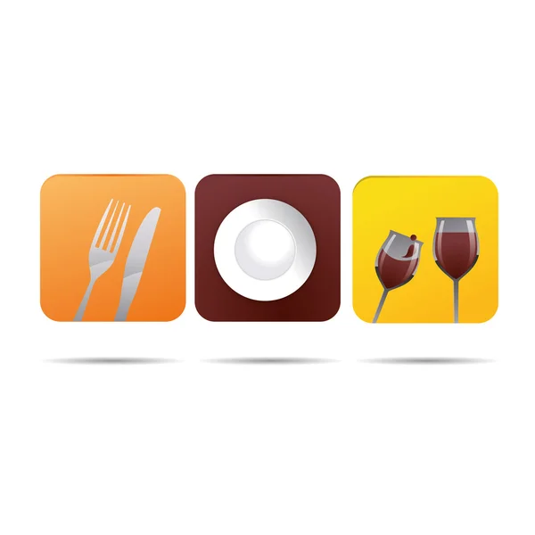 3D abstraction cookbook plate restaurant cutlery wineglass corporate logo design icon sign — Stock Vector