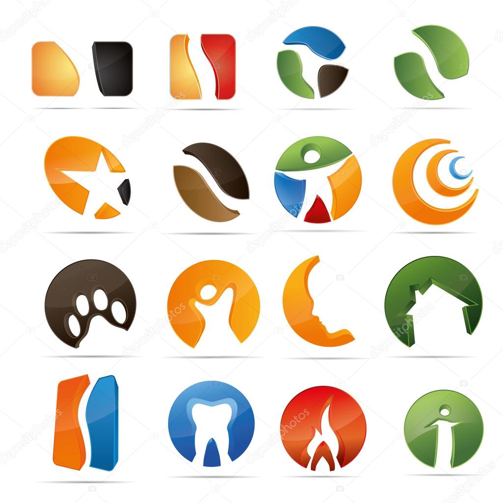 3D abstraction set nature coffee figur dental house fire corporate logo design icon sign business