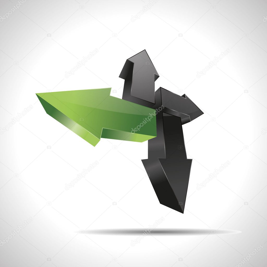 3D abstract arrow direction green pointer design nature icon logo trademark