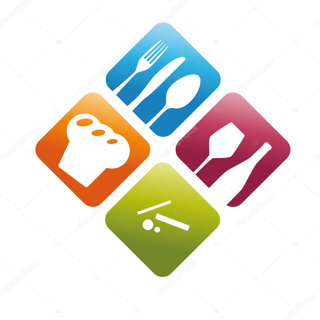 3D abstraction cookbook plate restaurant cutlery wineglass corporate logo design icon sign