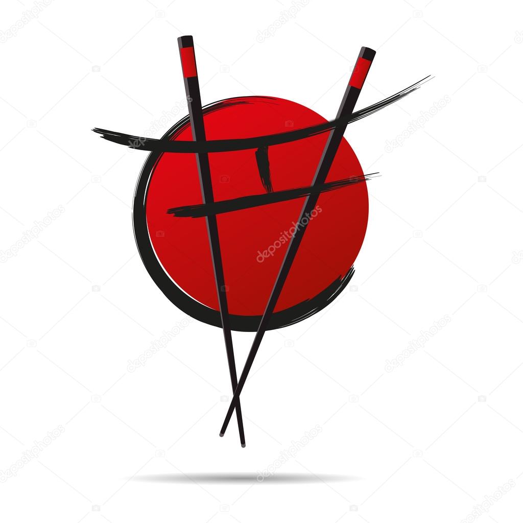 3D logo japan china restaurant eating chopsticks circle abstract on white background created in Adobe Illustrator.