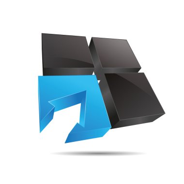 3D soyut küp mavi su pencere kare oku yönünü sembolü kurumsal tasarım simgesi logo marka