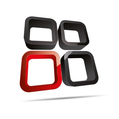 3D soyut kurumsal kırmızı yuvarlak küp pencere tasarımı simgesi logo marka