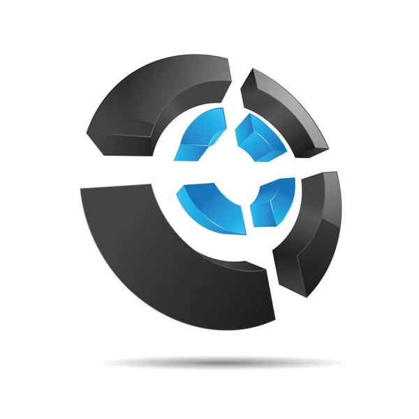 3D astratto blu acqua cielo circolare simbolo anello angoli croce cubo corporate design icona logo marchio — Vettoriale Stock