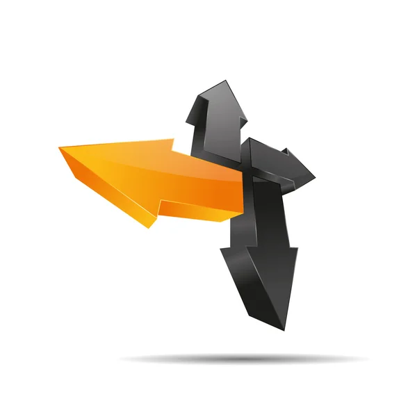 3D astratto freccia arancione sole direzione croce simbolo corporate design icona logo marchio — Vettoriale Stock