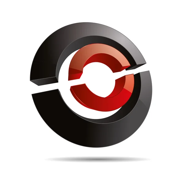 3D astratto rosso simbolo circolare anello linea fette cubo corporate design icona logo marchio — Vettoriale Stock