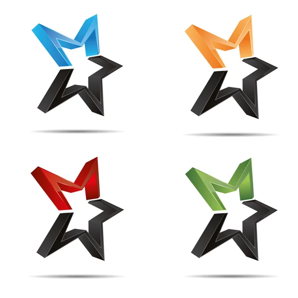 Conjunto abstrato 3D estrela cadente estrelinhas símbolo de estrela do mar ícone de design corporativo marca registrada —  Vetores de Stock