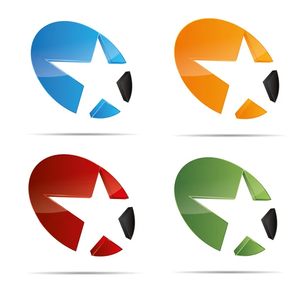 3D astratto set stelle cadenti stelle marine simbolo corporate design icona logo marchio — Vettoriale Stock