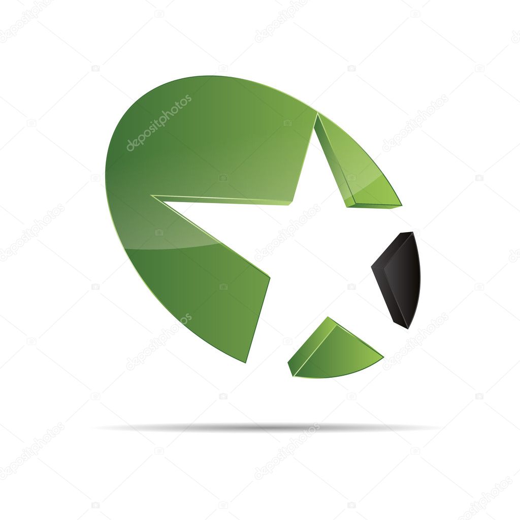 3D abstract green nature wood eco star starfish christmas template design icon logo trademark