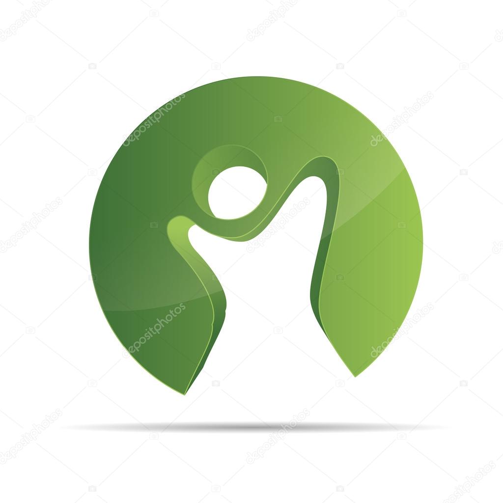 3D abstract green figure stickman circular kids freedom symbol corporate design icon logo trademark