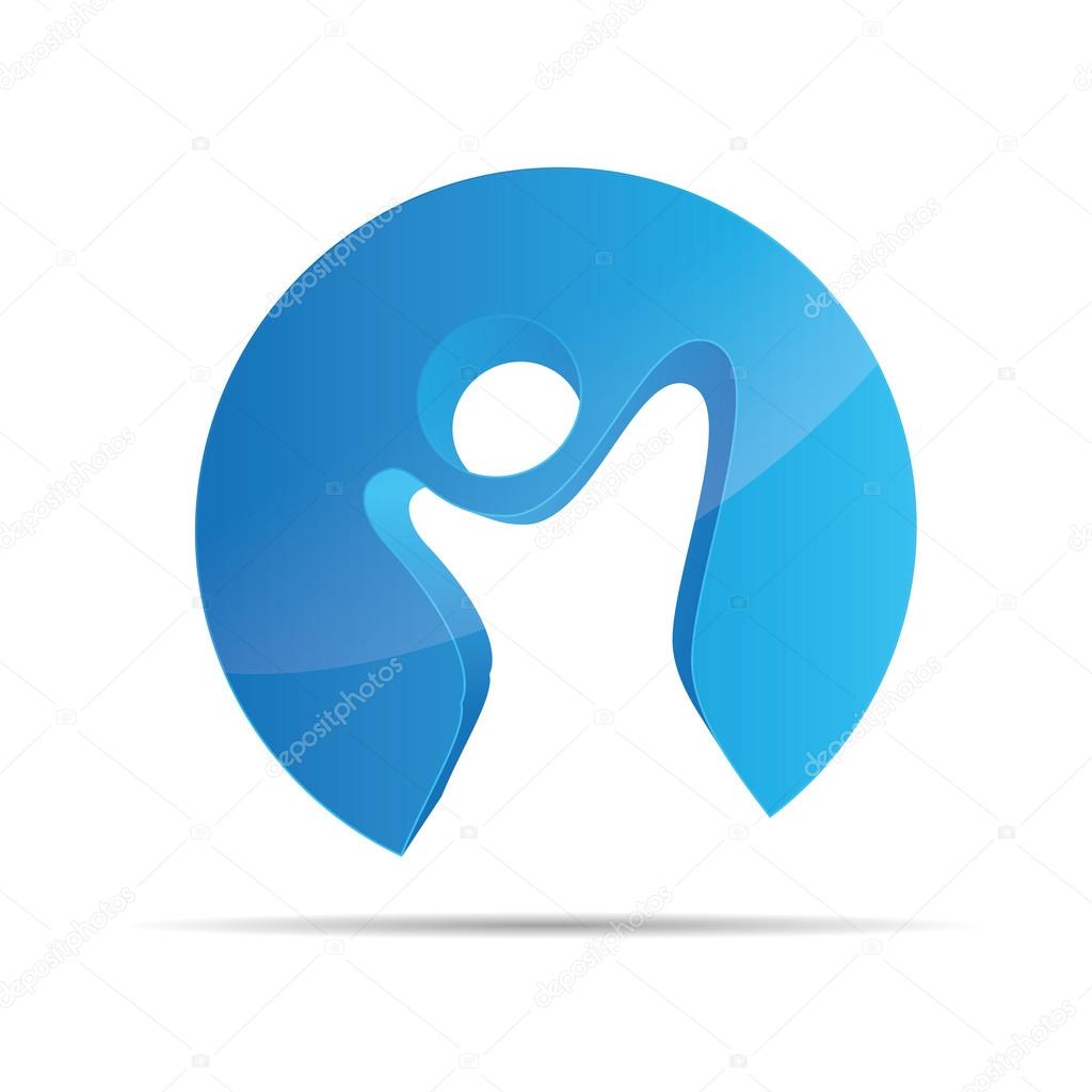 3D abstract blue figure stickman circular kids freedom symbol corporate design icon logo trademark