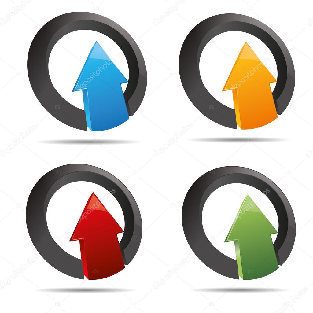 3D abstract corporate arrow direction ring set colorful symbol icon on white background created in Adobe Illustrator.