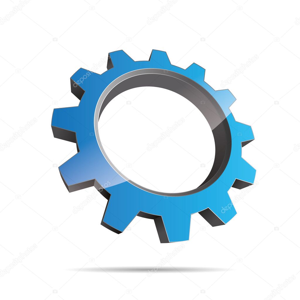 3D abstraction pinion wheel motor engineering blue water metal corporate logo design icon sign