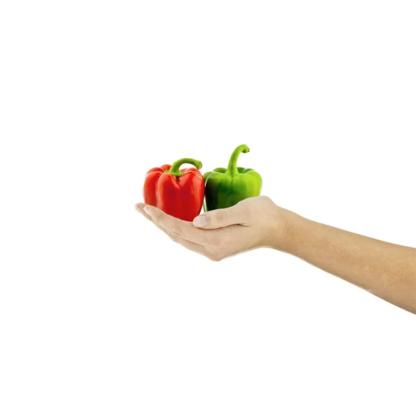 Paprikamischung Bio-Lebensmittel Hand halten Finger Diät Rezepte gesunder Salat isoliert vegetarisches Kochbuch — Stockfoto