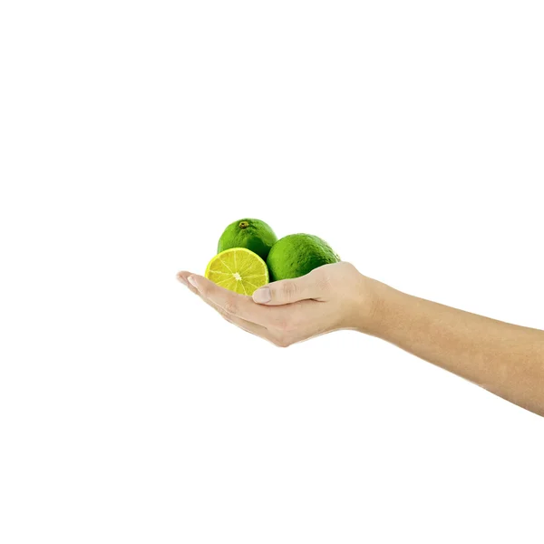 Lime cocktail ekologisk frukt hand finger hålla diet recept friska sallad isolerade vegetarisk kokbok — Stockfoto