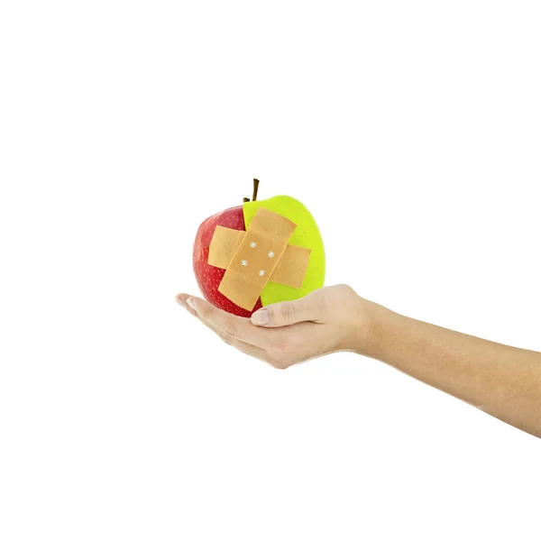 Elma yarım elma yarım alçı Yardımı devam meyve el parmak izole sağlıklı vejetaryen diyet tarifi — Stok fotoğraf