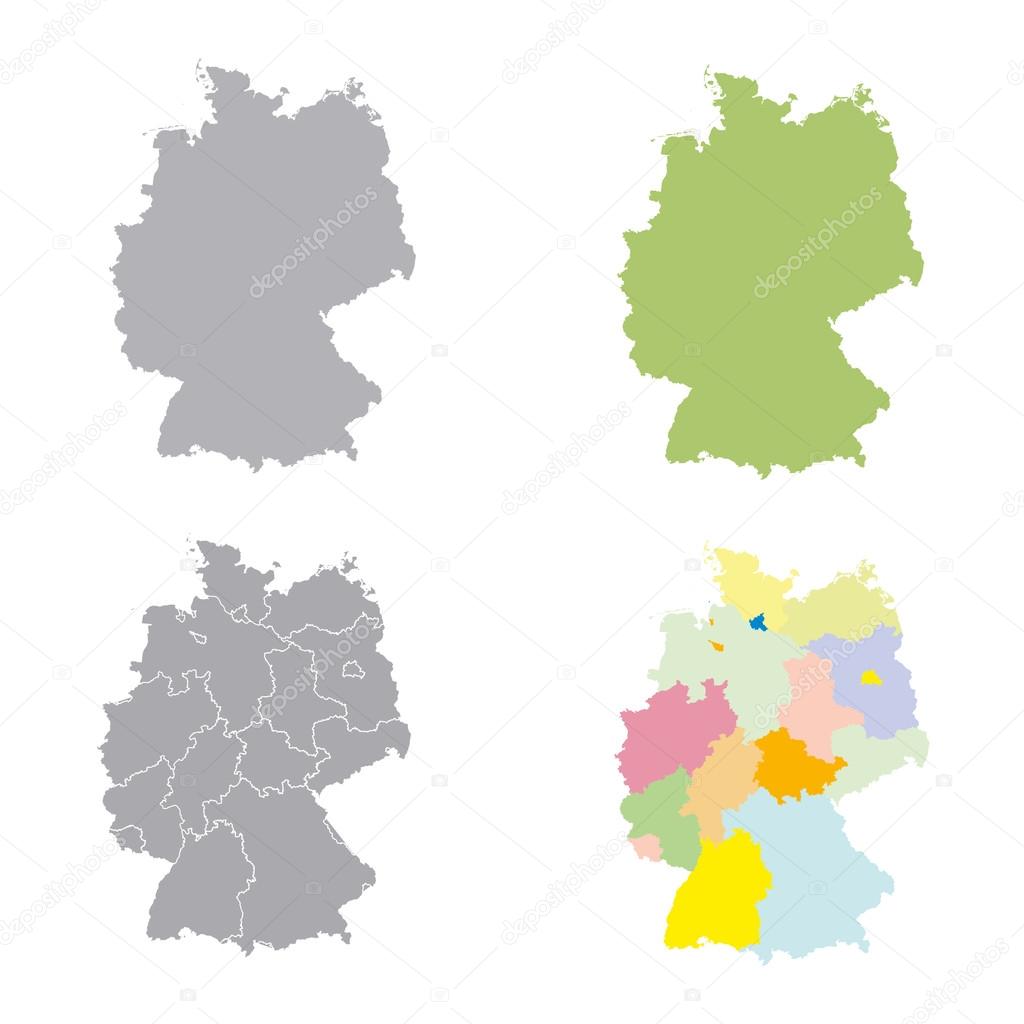 set Germany regions card map vector geo map brd federal republic of germany black red and gold