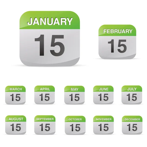 Calendrier ensemble icône symbole mois année calendrier feuille kalendarium anniversaire bureau journal — Image vectorielle