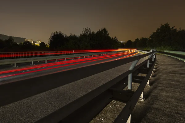 Long time exposure freeway cruising car light trails streaks of light speed highway Aix-la-Chapelle — Stock Photo, Image