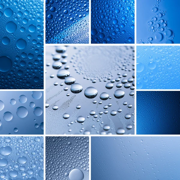 Water drop set collection dew drop effect nano effect lotuseffekt blue impregnation repels rain deflector — Stock Photo, Image