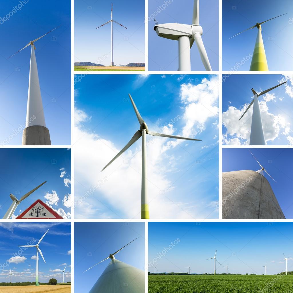 Windmills set collage farming windmill wind-turbine wind farm electricity energy economy