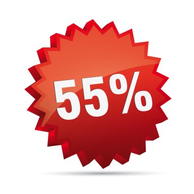 55 percent 3D Discount advertising action button badge bestseller percent free shop sale clipart