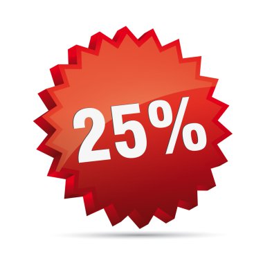 25 twenty-five percent reduction 3D Discount advertising action button badge bestseller shop sale clipart