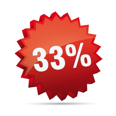 33 thirty-three percent reduction 3D Discount advertising action button badge bestseller shop sale clipart