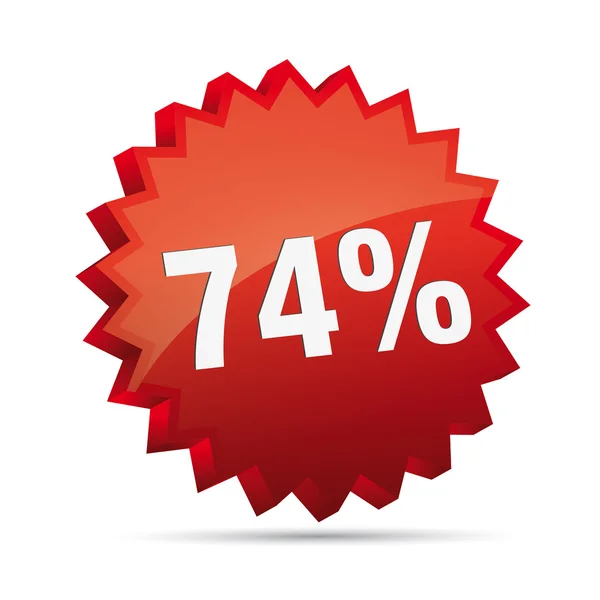 74 por ciento de descuento en 3D botón de acción publicitaria insignia bestseller por ciento de venta tienda gratuita — Vector de stock