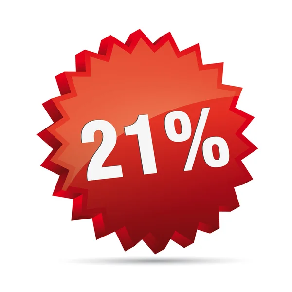 21 twenty-first percent reduced 3D Discount advertising action button badge bestseller shop sale — ストックベクタ