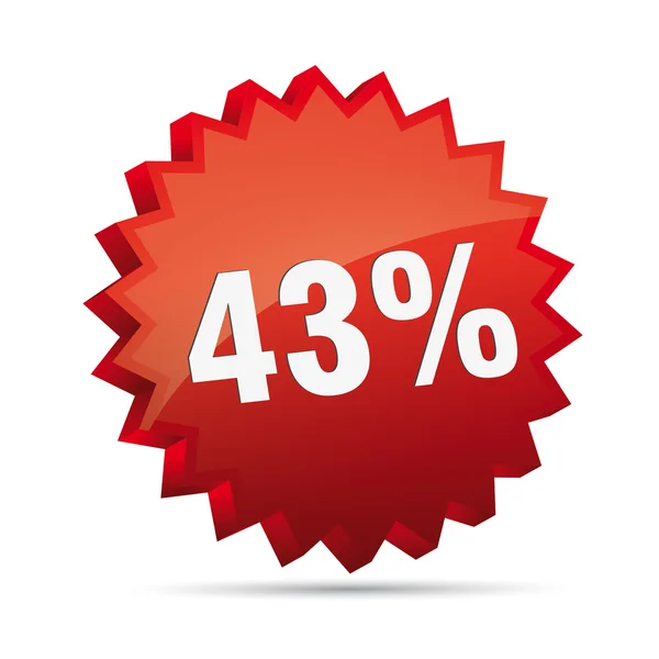 43 cuarenta y tres por ciento de descuento reducido 3D botón de acción publicitaria insignia bestseller tienda venta — Vector de stock