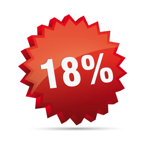 18 eighteen percent reduced 3D Discount advertising action button badge bestseller free shop — Stockvector