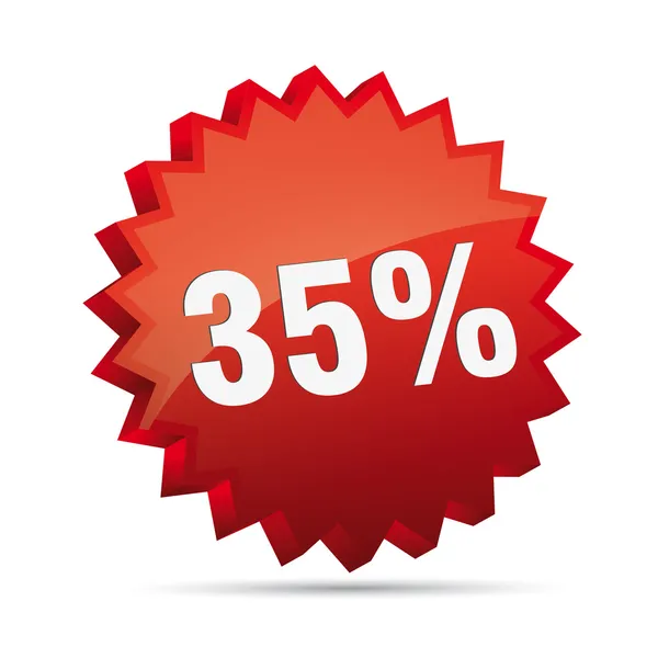 35 thirty-five percent reduced 3D Discount advertising action button badge bestseller shop sale — Stock Vector