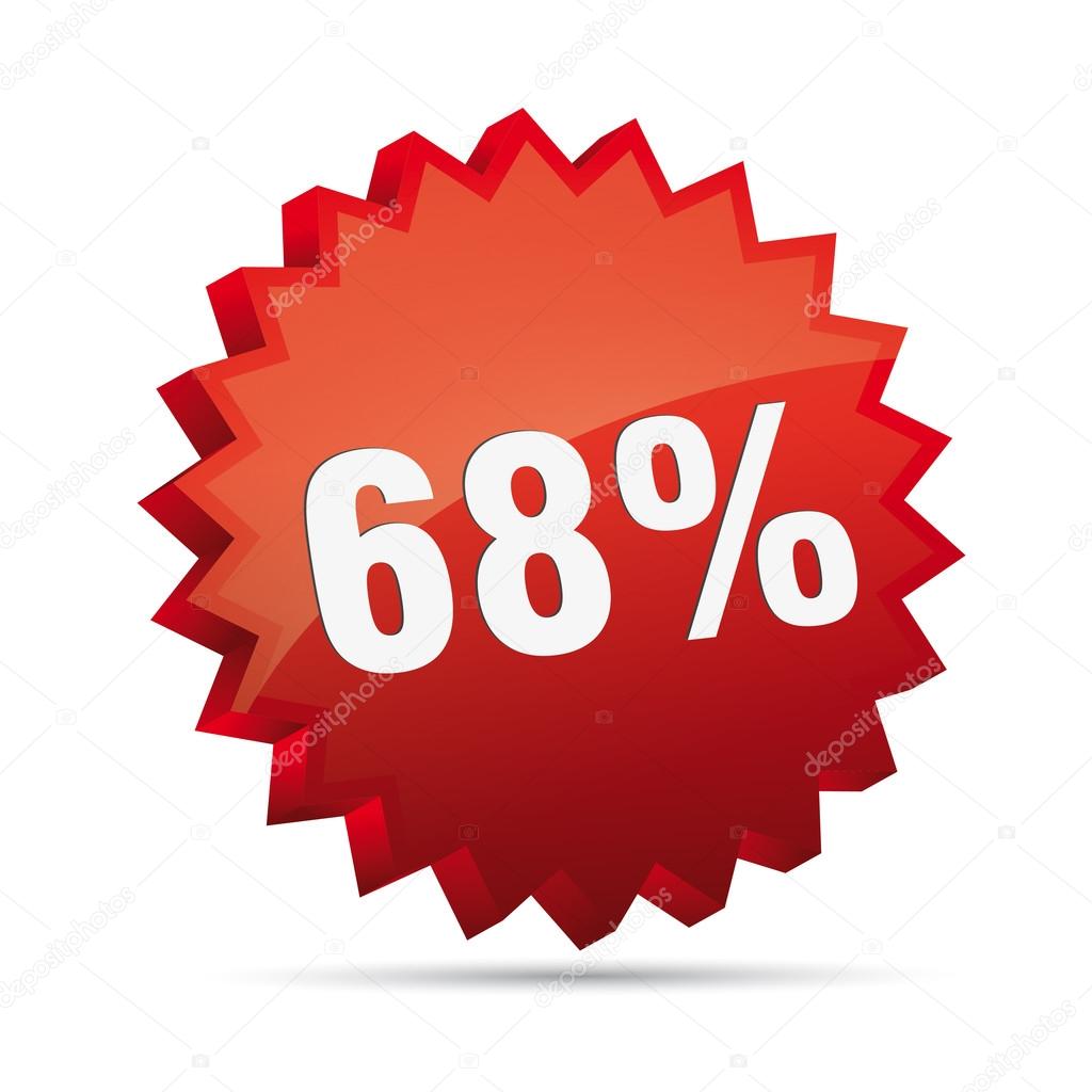 68 percent 3D Discount advertising action button badge bestseller percent free shop sale