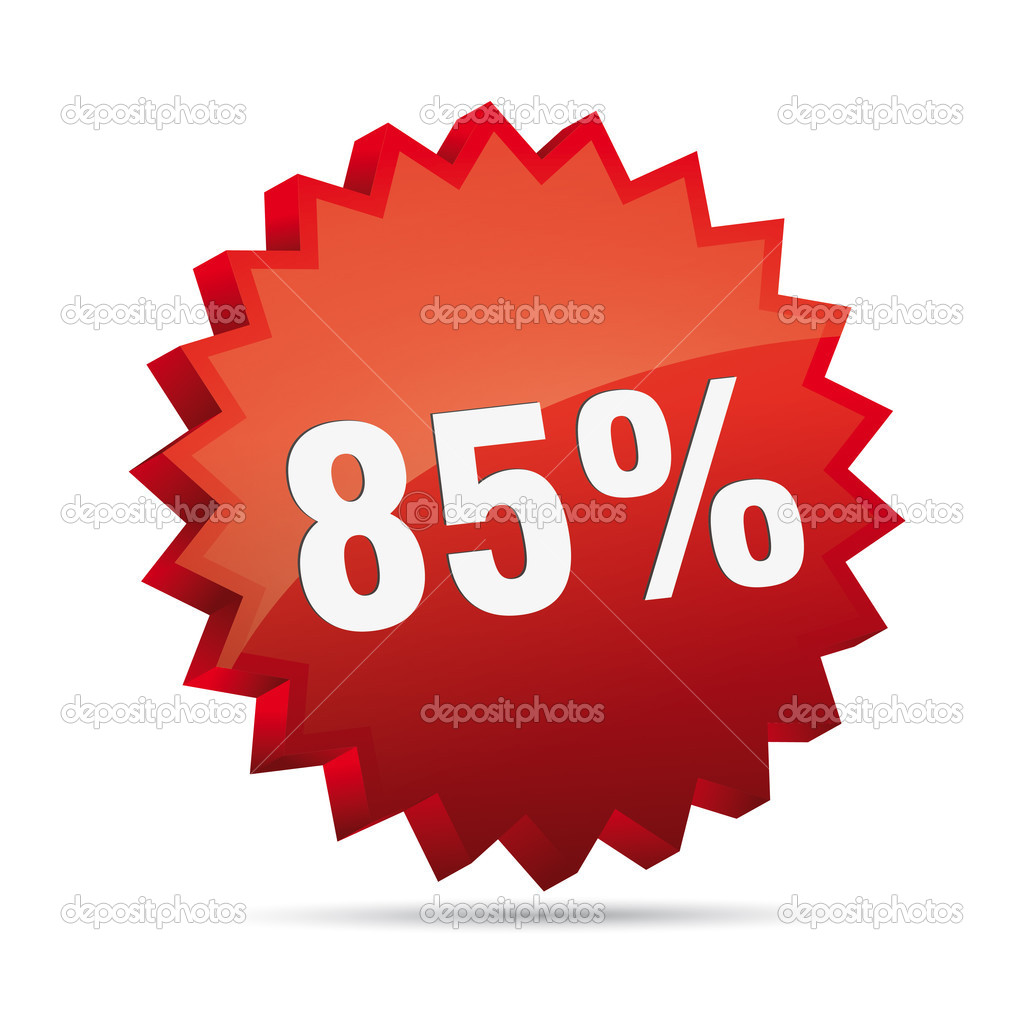 85 percent 3D Discount advertising action button badge bestseller percent free shop sale