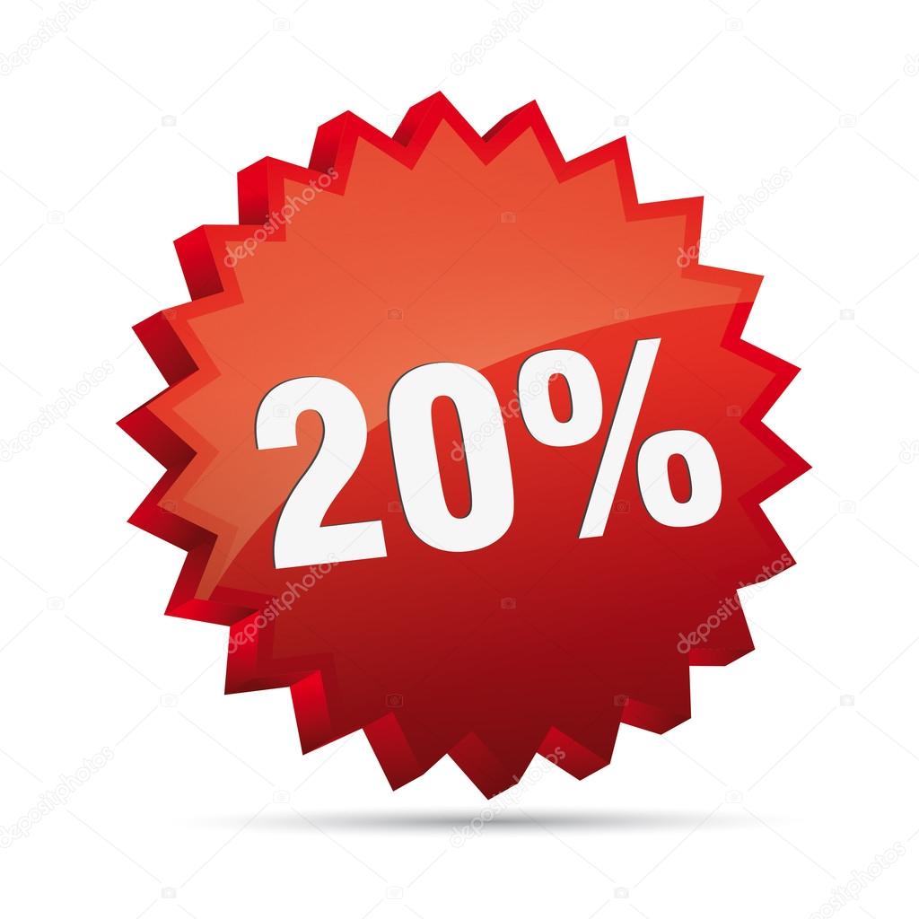 20 twenty percent reduced 3D Discount advertising action button badge bestseller free shop sale