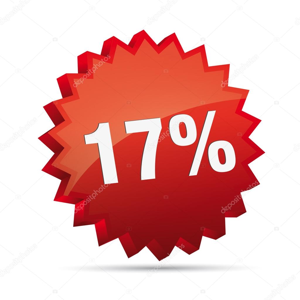 17 seventeen percent reduced Discount advertising action button badge bestseller shop sale
