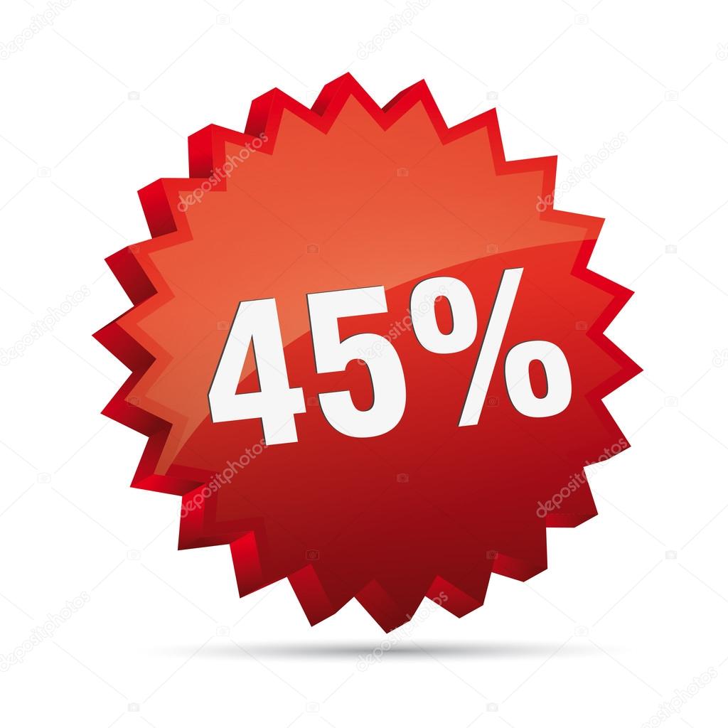 45 forty-fifth percent reduced 3D Discount advertising action button badge bestseller shop sale