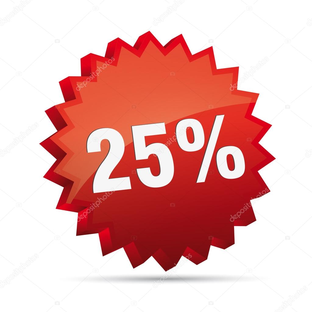 25 twenty-five percent reduction 3D Discount advertising action button badge bestseller shop sale