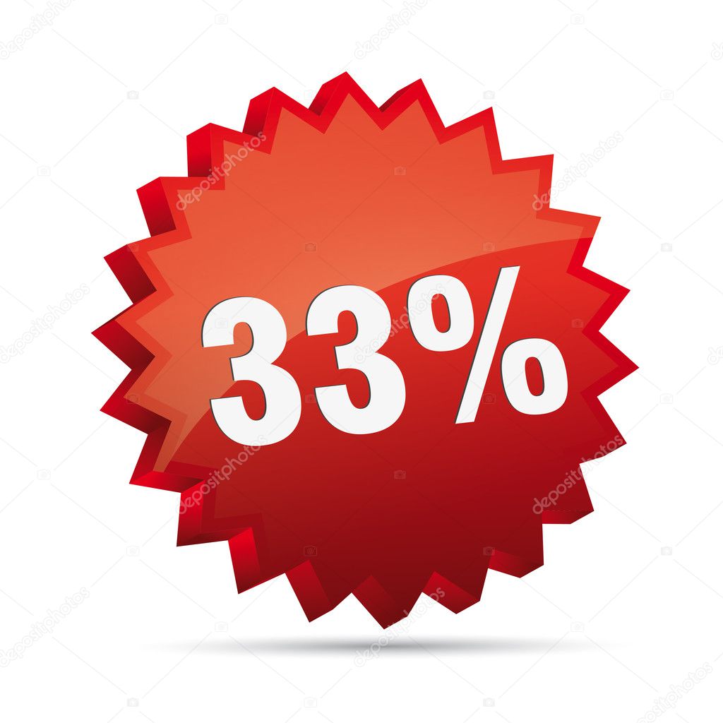 33 thirty-three percent reduction 3D Discount advertising action button badge bestseller shop sale