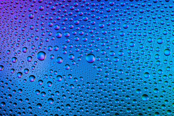 Gocce d'acqua spettrale blu viola colori gradiente arcobaleno colorato perline lotuseffekt tau tenuta — Foto Stock